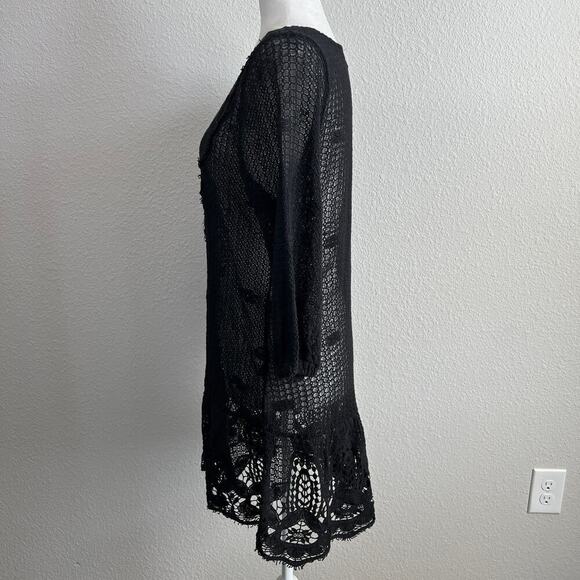 Eberjey Breezy Weave Black Floral Crochet Swim Coverup Women's M Mini Sheer - Picture 4 of 7